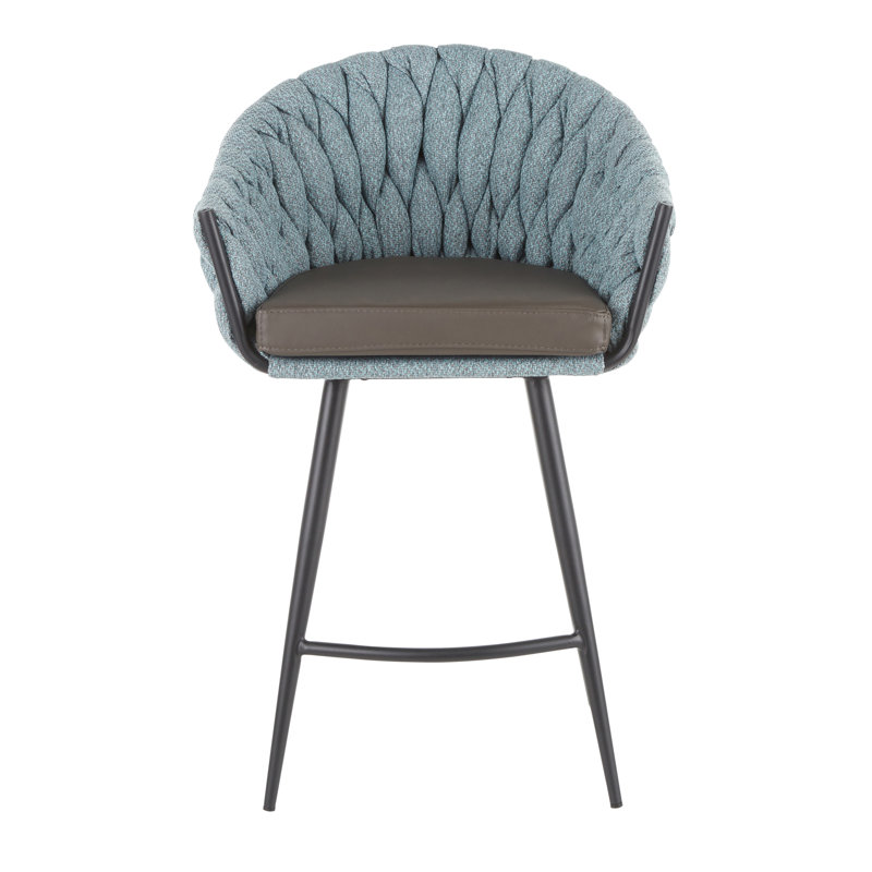 Upholstered Counter Stool with Metal Frame, Blue/Gray