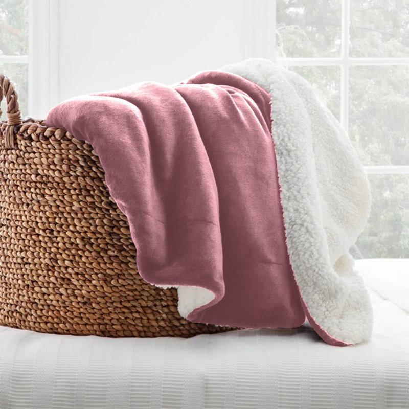 Ultra-Soft Sherpa Fleece Blanket(Reversible), Pink, 150cm x 130cm