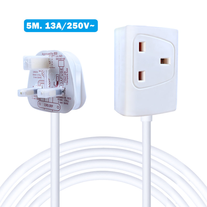 1 Gang Single Socket Extension Lead 13A UK 3Pin Plug - 10 Metre Cable, 3cm H x 27cm W x 9.5cm D, White