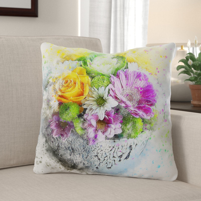 Coussin décoratif fleurs Dahmen, Microsuède, Intérieur