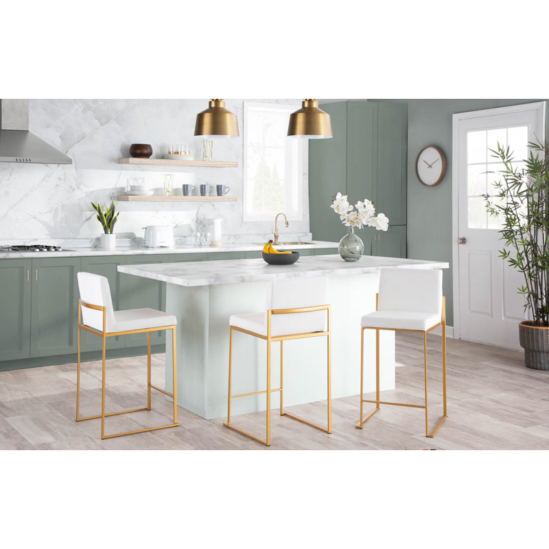Tabouret de bar et de comptoir Brieon, Tabouret de comptoir (siège d'une hauteur de 26 p, Blanc / doré