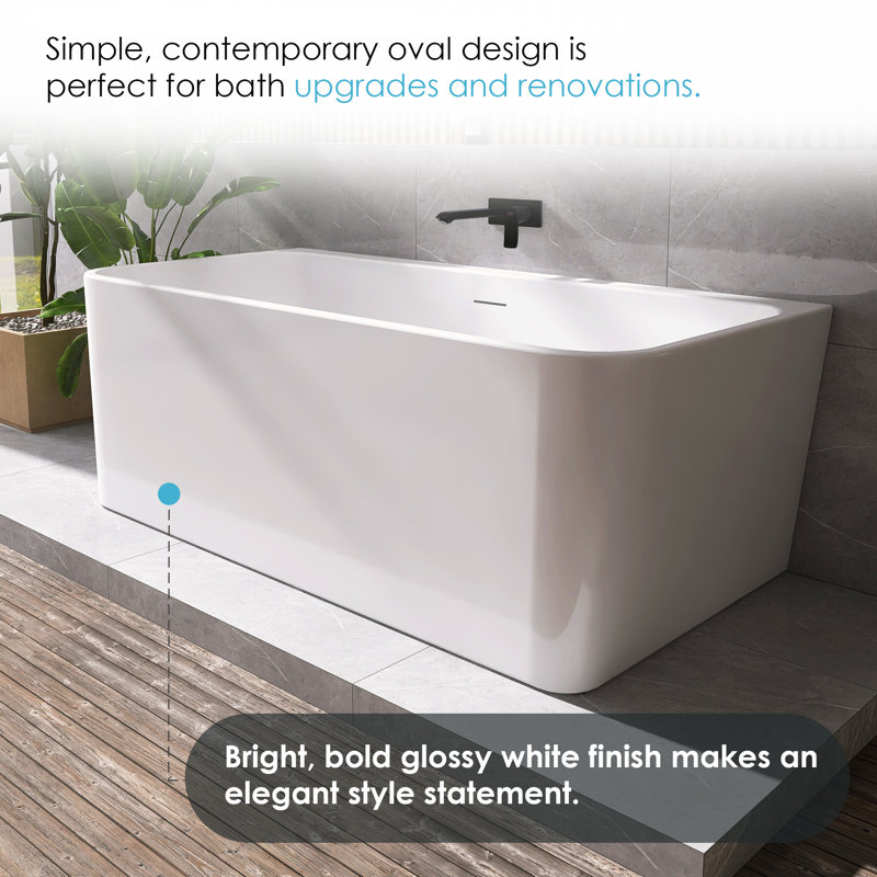 Lilac 67" x 32" Freestanding Acrylic Air Soaking Bathtub in Glossy White with Drain and Overflow