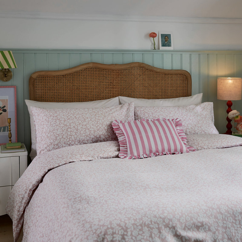 Rosebud Brushed Cotton Duvet Cover Set, King Duvet Cover + 2 Standard Pillowcases, Pink