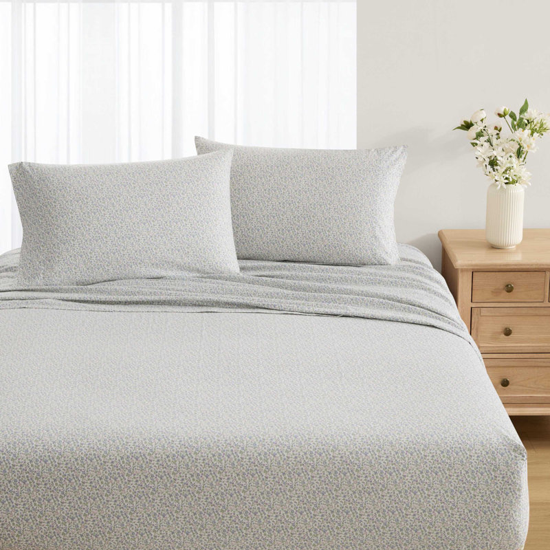 Laura Ashley Printed Cotton Percale Pillowcase Set, Emogene Purple, King Pillowcase Set