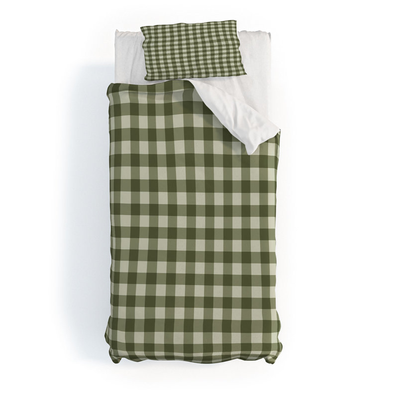 Ensemble de housse de couette Color Poems Gingham Moss, Vert, Housse de couette simple + 1 taie décorative