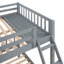 Lit superposé double au-dessus de simple au-dessus de simple avec étagère de rangement et tiroirs-440777009