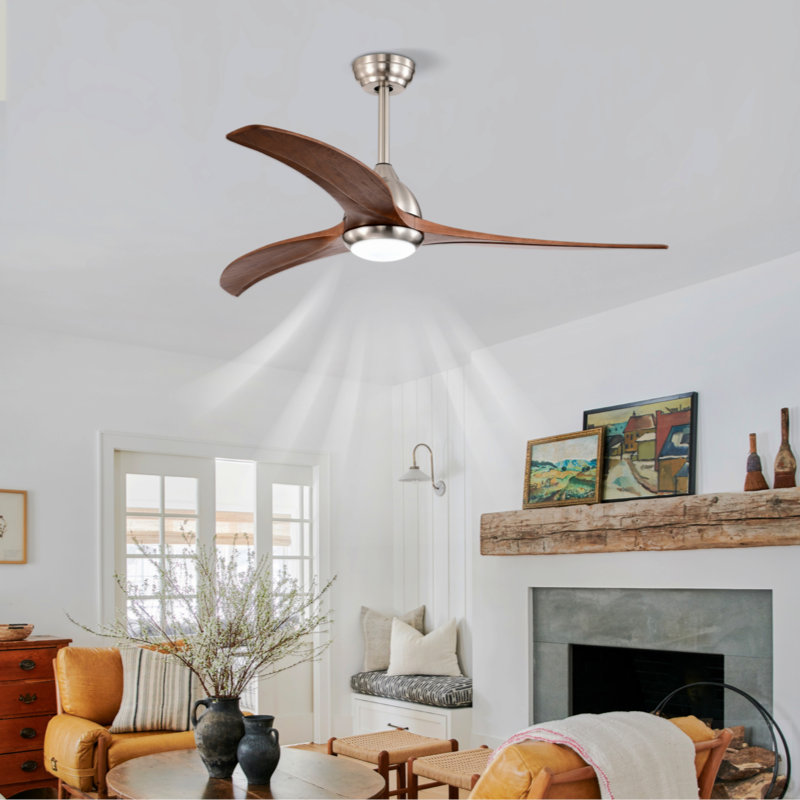 Ventilateur de plafond de 52 po en bois massif avec lumières avec télécommande, moteur réversible silencieux, 6 vitesses, 3 couleurs, pour salon de patio, chambre à coucher, intérieur