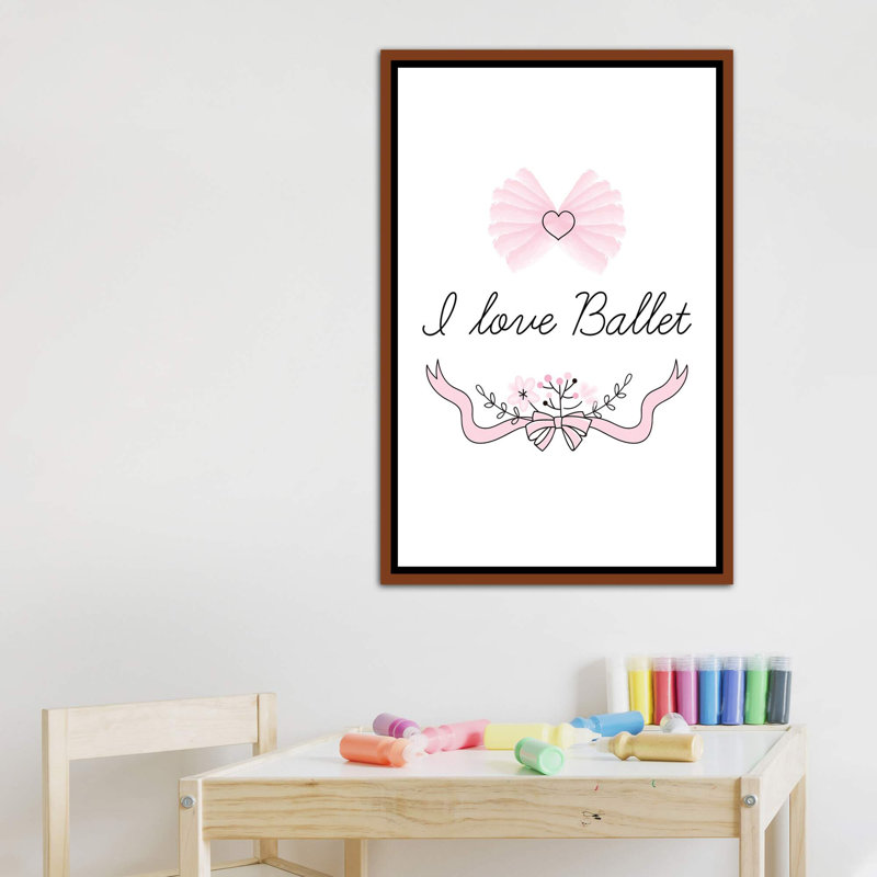 I Love Ballet - impression d'art graphique, H 40 po x l 26 po x P 1,5 po, Toile avec cadre brun, Pas de tapis