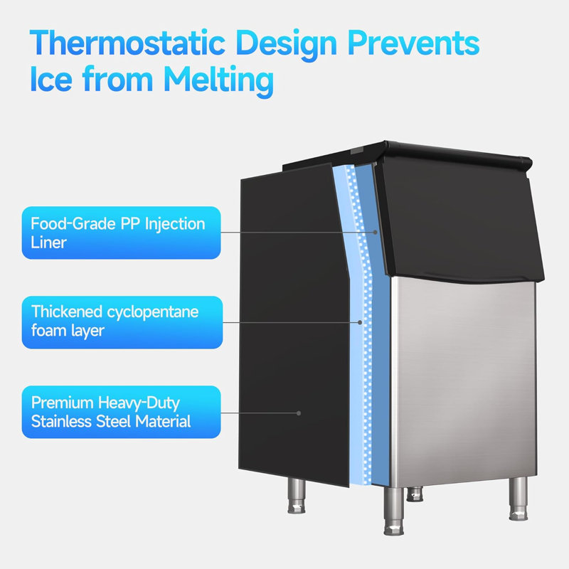 360Lbs/24H Commercial Stainless Steel Ice Maker, 200Lbs Storage Bin with Blue Light, Industrial Ice Machine for Home Bar Business Use
