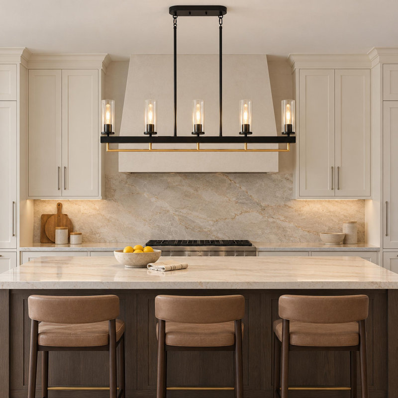 Sommar 39.9" W 5-Light Dimmable Black Linear Kitchen Island Pendant Light