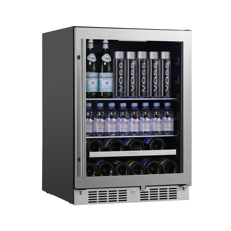 Transcend 24 in. 84 Can and 13 Bottle Seamless Stainless Steel Single Door Single Zone Built-In Wine Refrigerators, Right