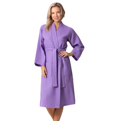 Hobard Cotton Blend Waffle Girl / Woman+ Mid-Calf Bathrobe with Pockets and Hood for Kids
