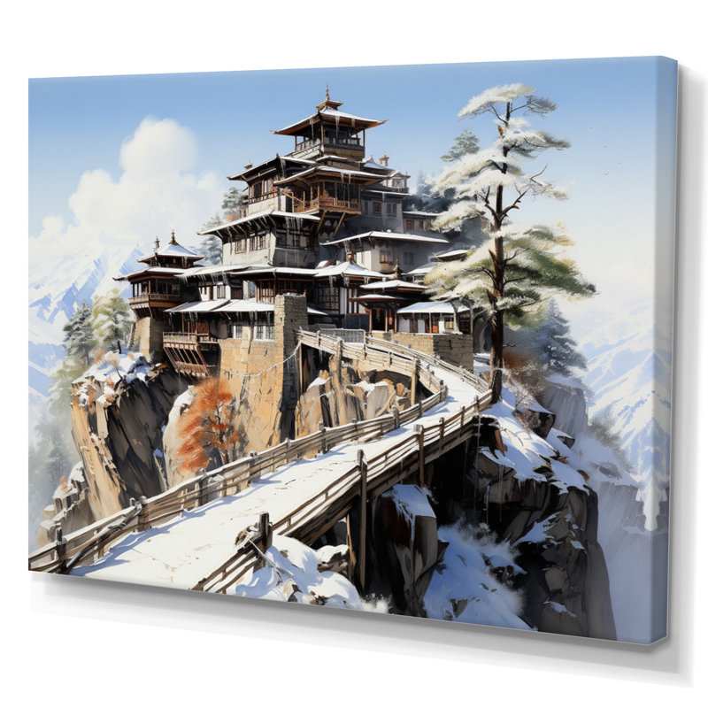 Art asiatique, monastère tibétain VII - reproduction, H 30 po x l 40 po x P 1,5 po, Toile tendue