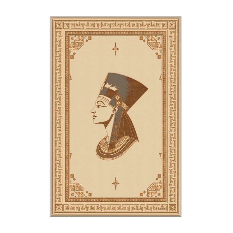 Tapis oriental traditionnel beige lavable à la machine Bergland - reliure beige, 8 x 12