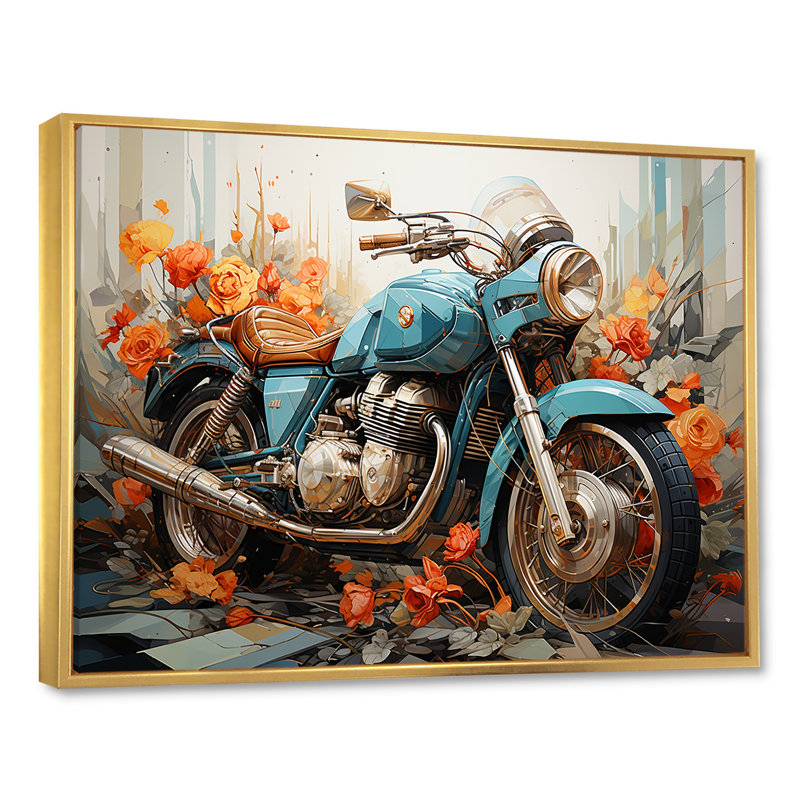 «Geometric Bike Essence I», reproduction sur toile, H 12 po x l 20 po x P 1 po, Cadre flottant doré