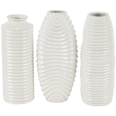 Elleigh Ceramic Dimensional Ribbed Decorative Vase with Varying Shapes Set