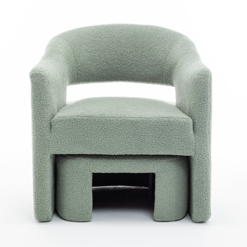 Torrence Upholstered Barrel Chair With Ottoman, Green Faux Fur