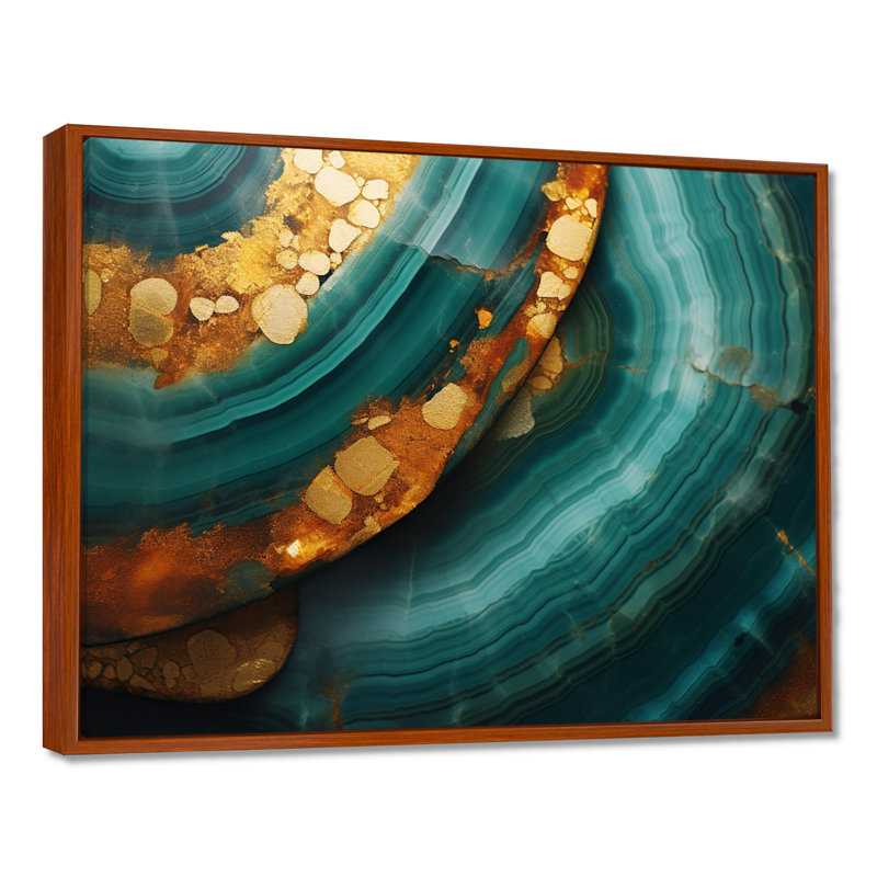 Agate Indigo Waves - impression d'art mural en marbre, Toile avec cadre flottant brun, H 24 po x l 32 po x P 1 po