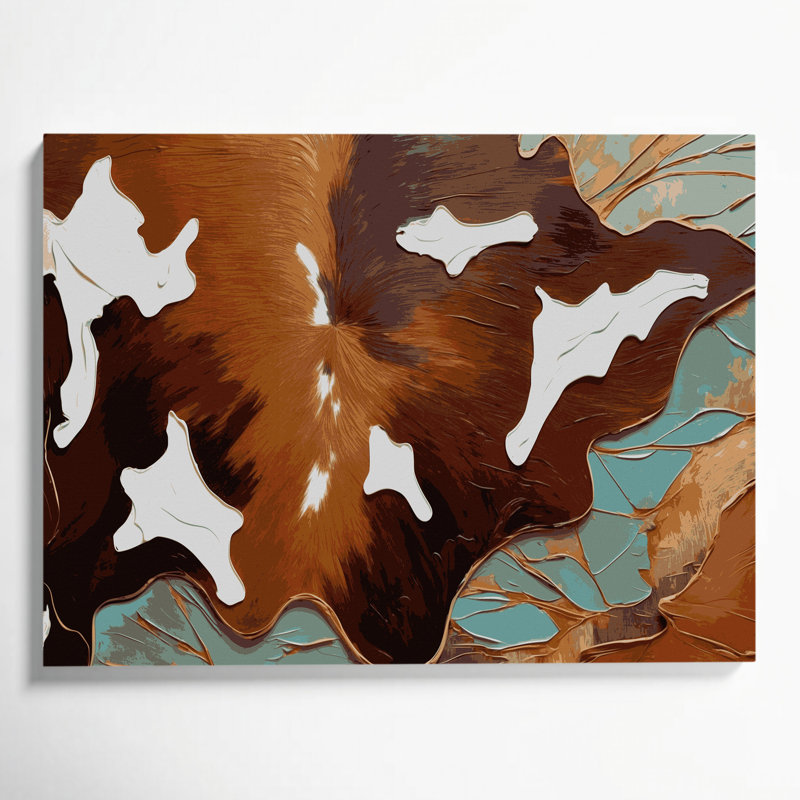 «Southwestern Patterns» en cuir de vache, art mural brun sur toile, H 12 po x l 18 po