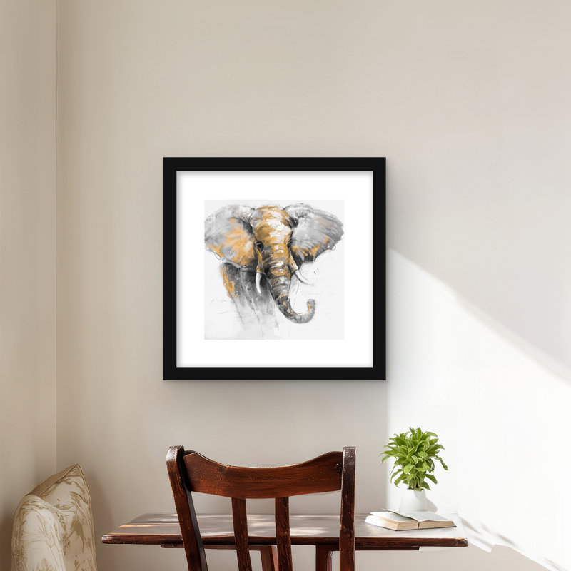 Magnifique éléphant doré - reproduction encadrée mate pour la décoration
