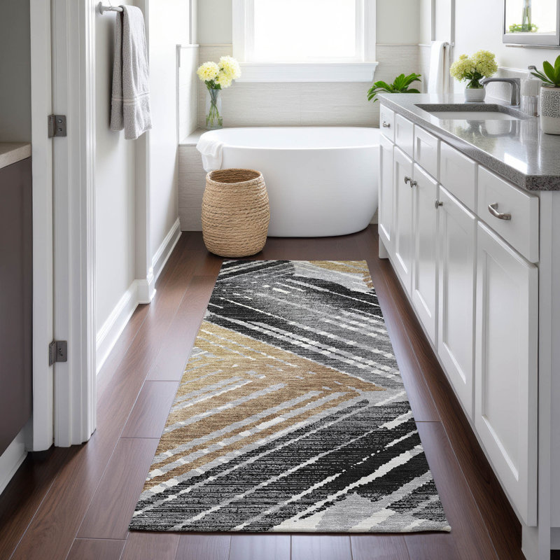 Machine Washable Indoor/Outdoor Chantille ACN2653 Geometric Rug, 2'3" x 7'6" Runner, Black