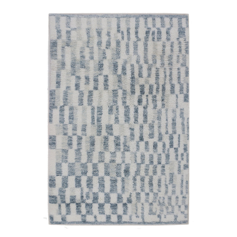 Shaggy Checkered Area Rug in Blue/Gray/Ivory, Rectangle 10' x 14'