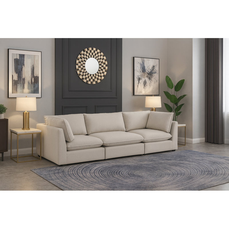 Tupman Upholstered 120'' Sofa, Beige Linen Textured Fabric