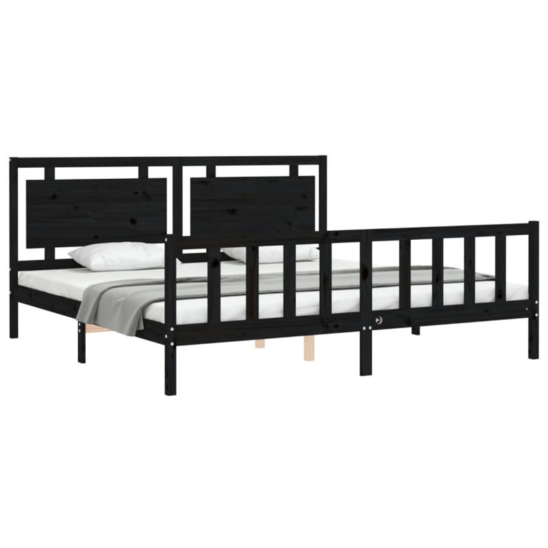 Lonnetta Solid Wood Bed, 200 x 200cm, Black
