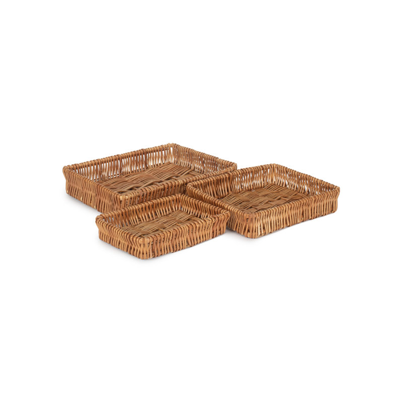 Debora 3 Piece Shallow Wicker Storage Tray Set