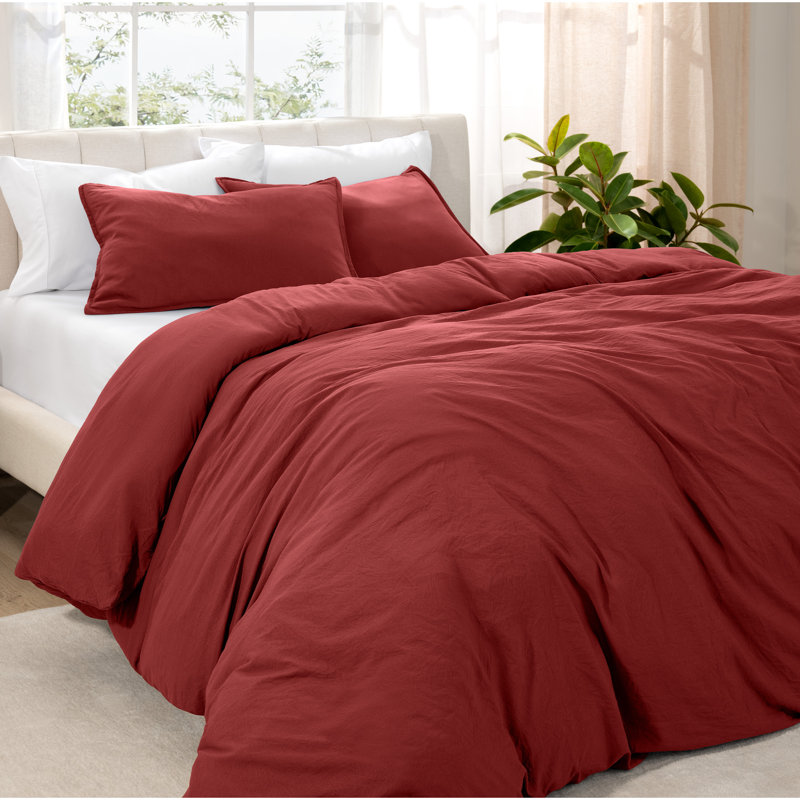 Washed Microfiber Duvet Cover Set, Rosewood, King Duvet Cover + 2 King Shams