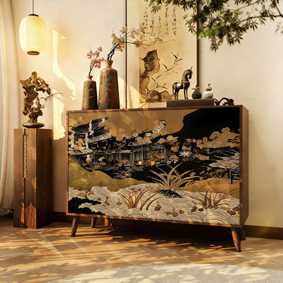 Armoire de rangement artistique en bois massif