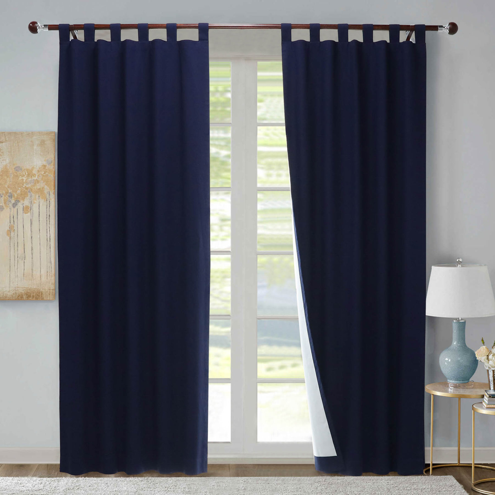 Mcgowen Room Darkening Cotton Curtain Panel, Navy, 40" W X 72" L
