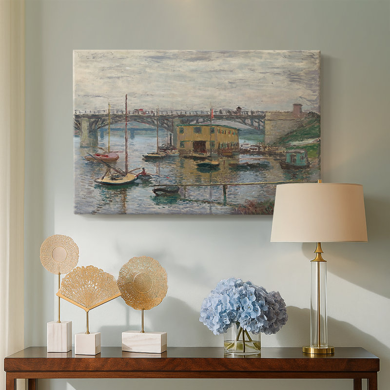 Pont à Argenteuil un jour gris-Claude Monet-Toile tendue avec châssis-c. 1876, 24 po x 36 po