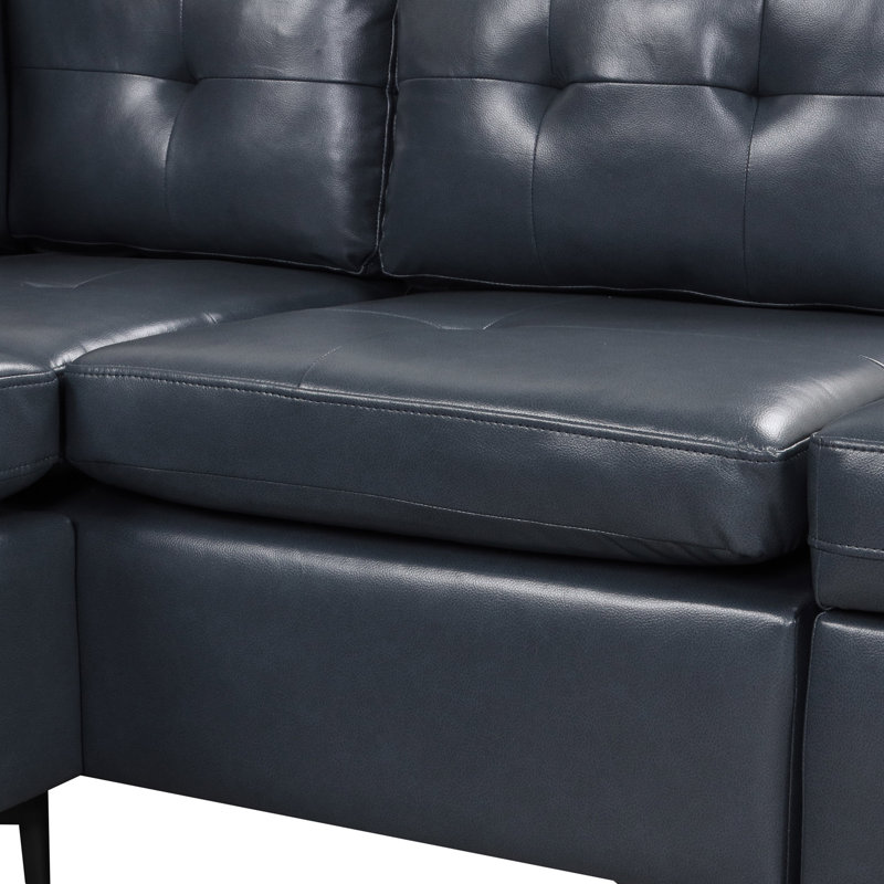 94.88" L-Shaped Corner Sofa Pu Leather Sectional Sofa Couch with Movable Storage, Blue Faux Leather