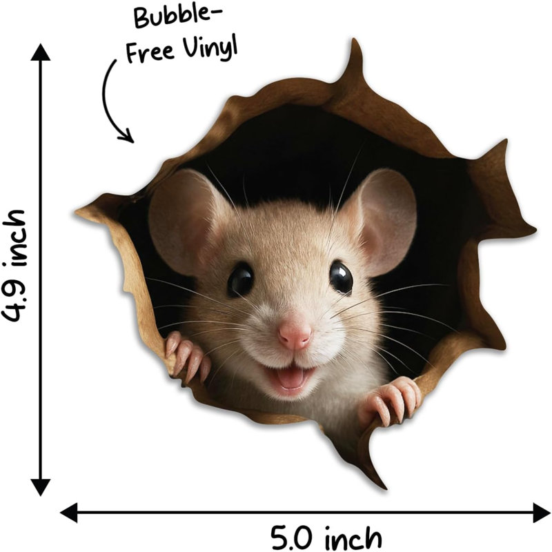 Ensemble de 2 autocollants amovibles pour peek a boo Mouse In Mouse Hole Autocollant mural trou de souris avec effet 3D. Décoration murale, cadeau amusant, formation de pot, blague (# 6)