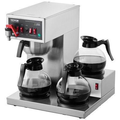 Cafetière commerciale 12 tasses avec 3 carafes en verre et 3 réchauds de bureau