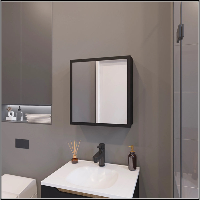 Versatile Medicine Cabinet With Included Mirror And 1 Door, Black