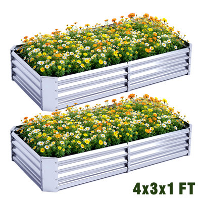 2 PCS 4 x 3 x 1 pi jardin surélevé jardinières extérieures galvanisées grandes jardinières surélevées pour plantes de légumes (120 x 90 x 29 cm)