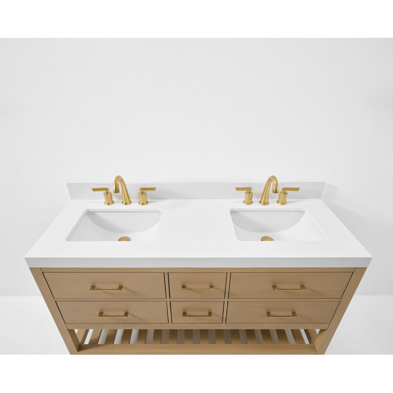 Elizabeth 60'' W Double Vanity, Oak/Rose Gold, Pure White Quartz
