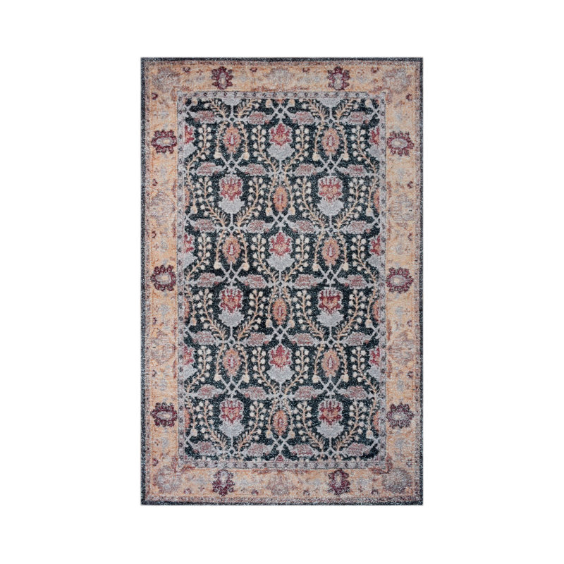 Tapis décoratif gris anthracite tissé à plat à la main Kiraz, Rectangle 7 pi 9 po x 9 pi 9 po