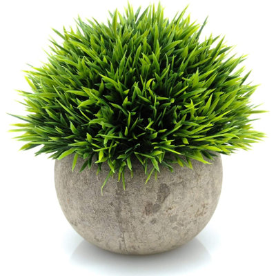 Mini Artificial Grass Topiary Plant with Pot for Indoor Office, Kitchen, Bathroom and Living Room Decor
