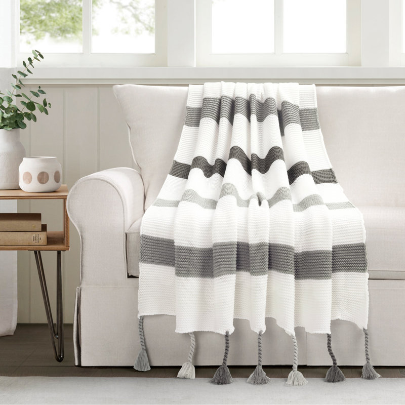 Jeté à pampille Boho, Gris