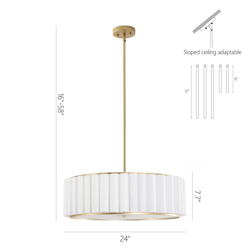 24" 5-Light Pleated Drum Chandelier, Gold