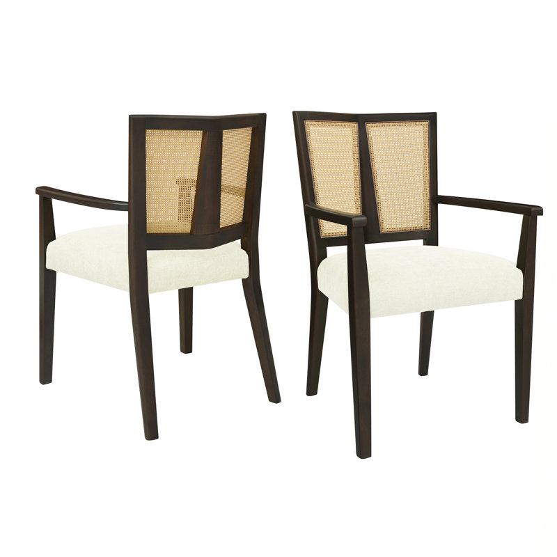 Ensemble de 2 chaises de salle à manger de style Mid-Century moderne, Beige, Marron foncé