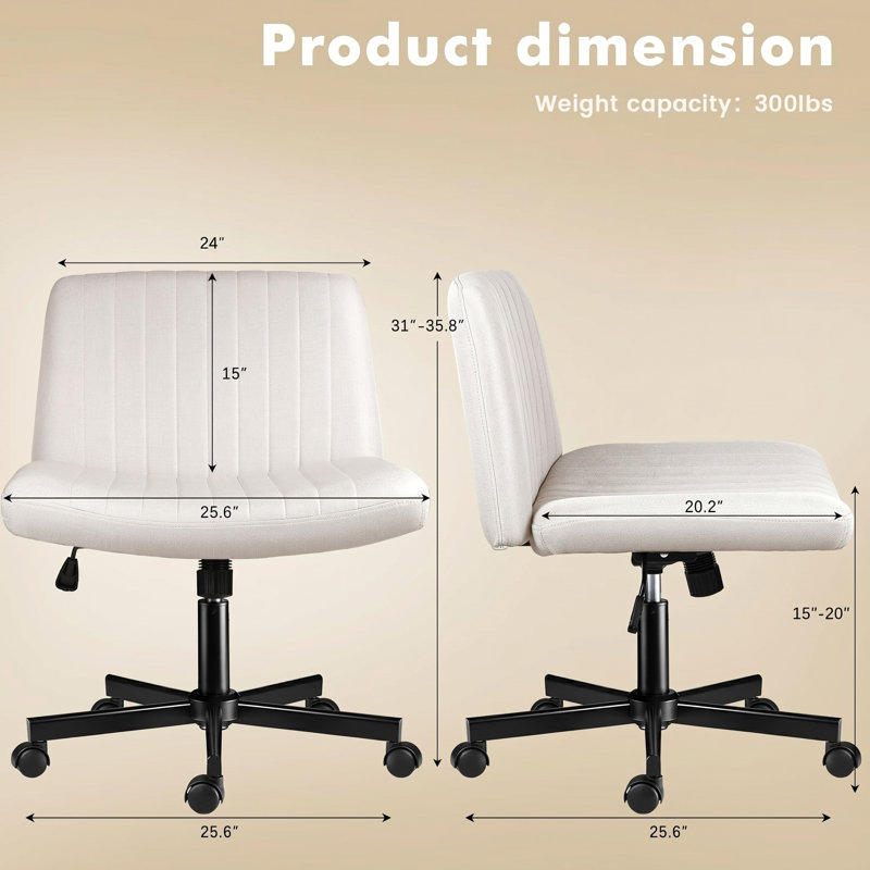 Chaise de travail pivotante en tissu Caelie, Beige