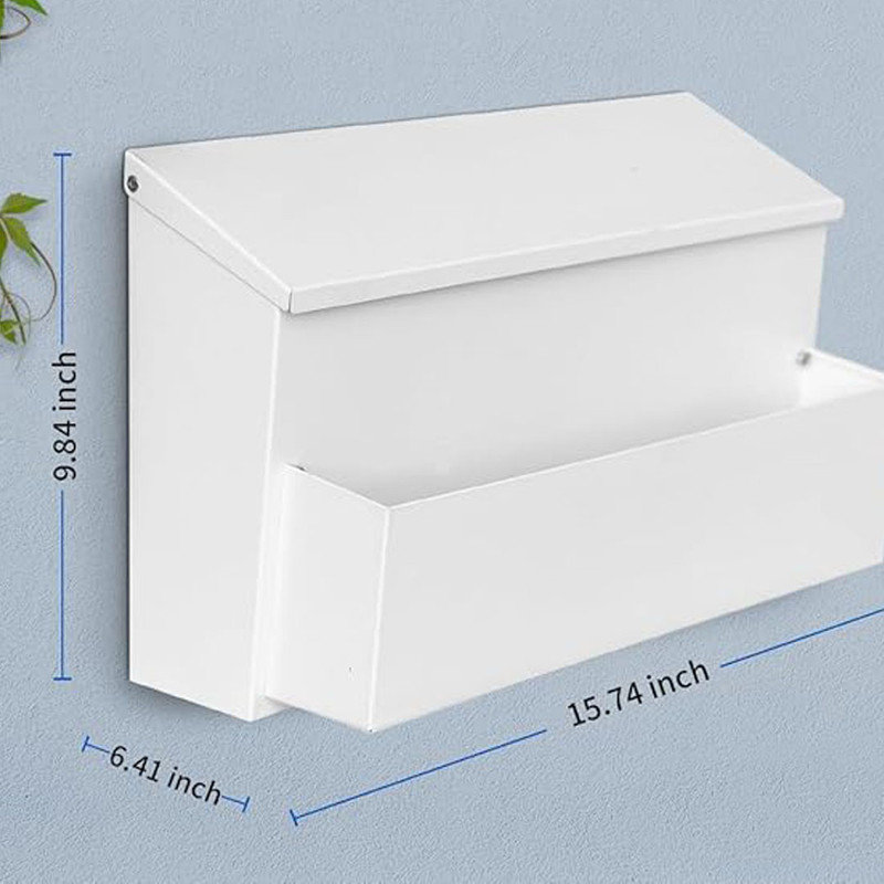 Wall Mount Mailbox for House, Outside, with 3 Sets of 0-9 Number Stickers & Flower Planter, Rust-Proof Metal Post Drop Box, White