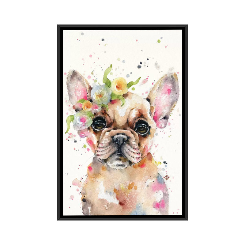 «Little Miss Frenchie», reproduction sur toile tendue, Toile avec cadre noir, Pas de tapis, H 26 po x l 18 po x P 1,5 po