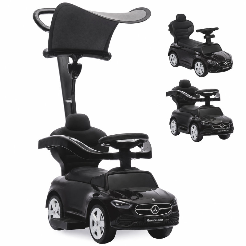 HOMCOM 4 in 1 Licensed Mercedes-Benz Ride on Push Car with Canopy, Black