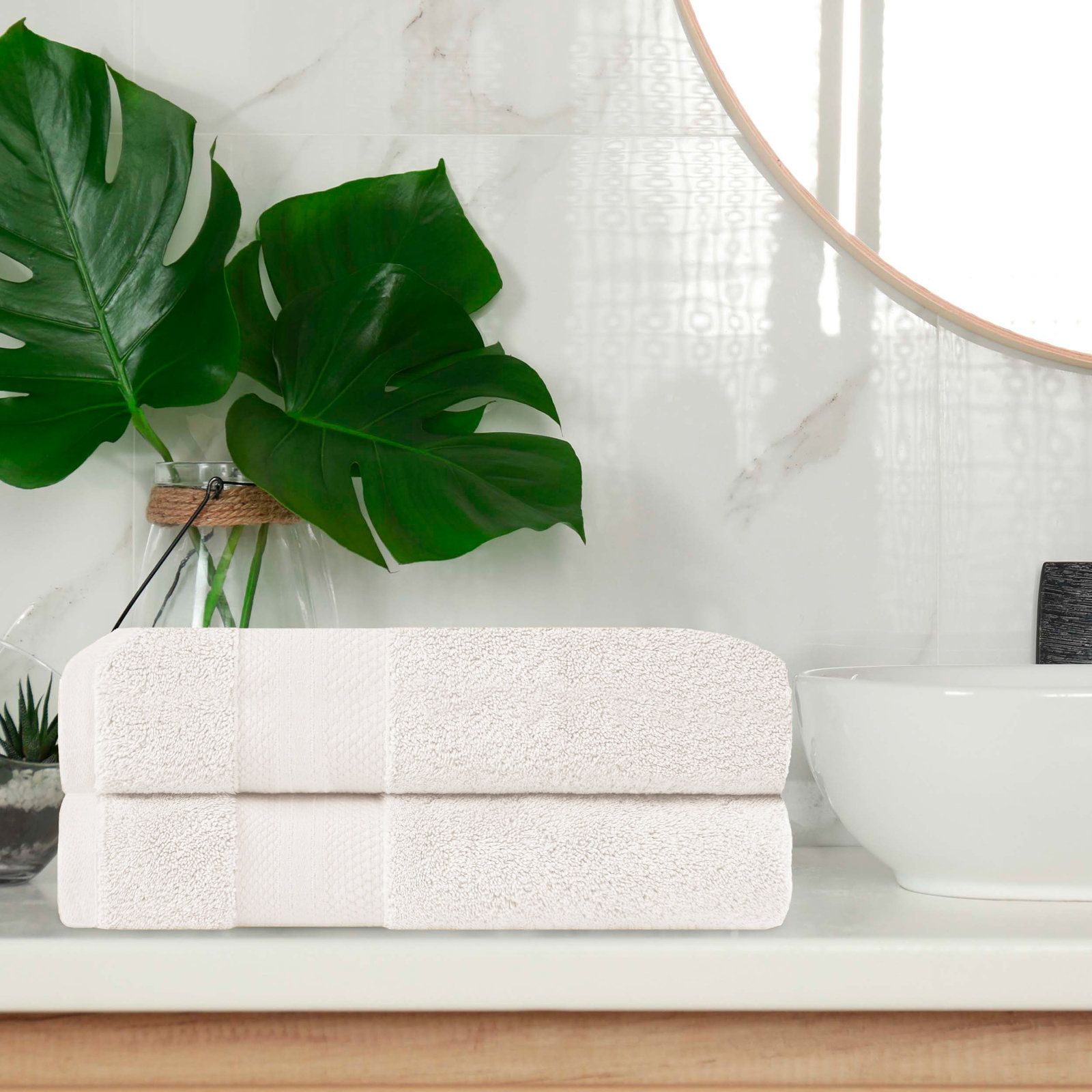 Finnian Ultra-Plush Heavyweight, 100% Turkish Towel Collection, Ivory, Bath Towels - 2 Pack