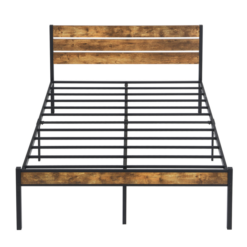Structure de lit très grand avec tête de lit en bois, lit plateforme en métal avec rangement sous le lit, aucun sommier nécessaire